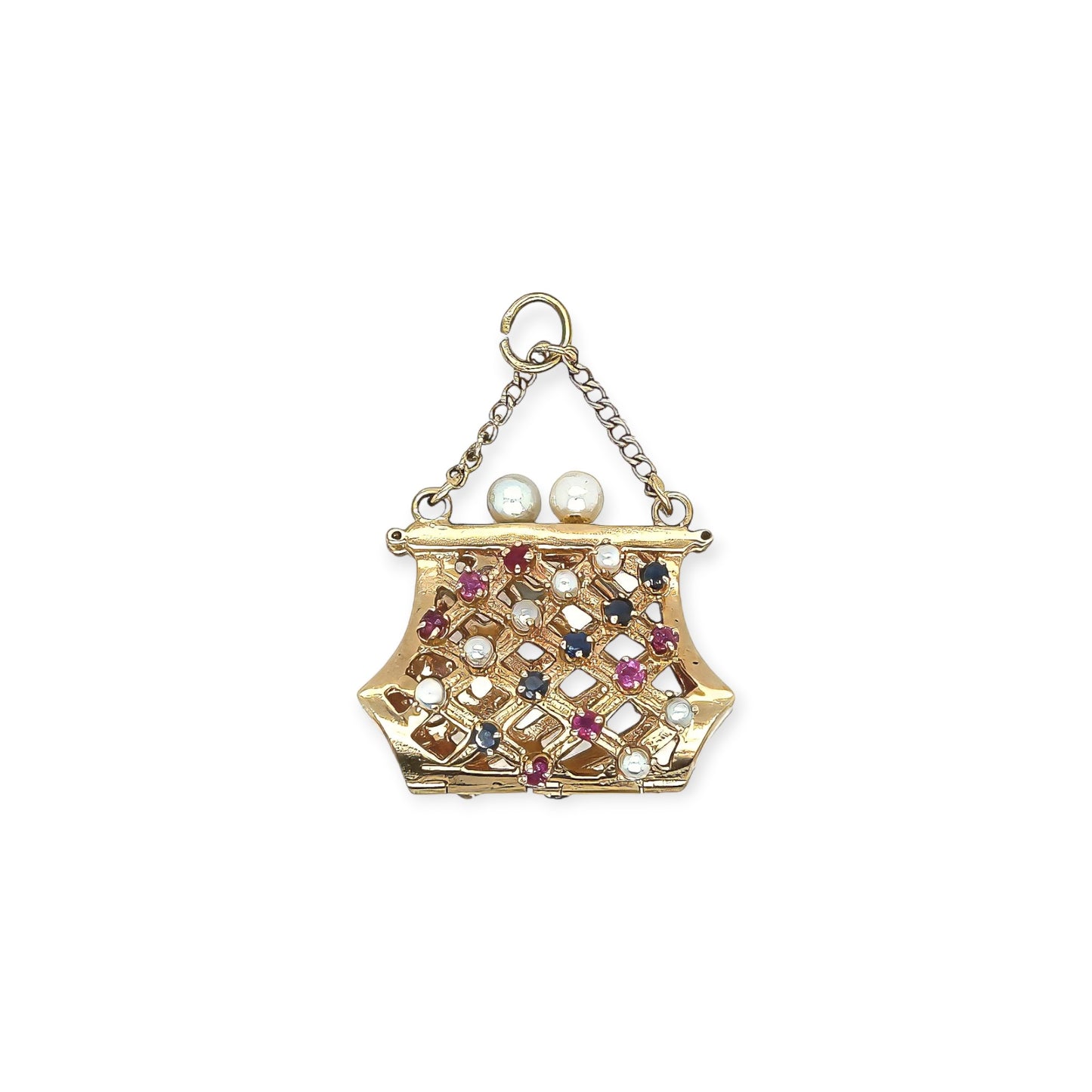 Gold Multi Gem Handbag Pendant Charm