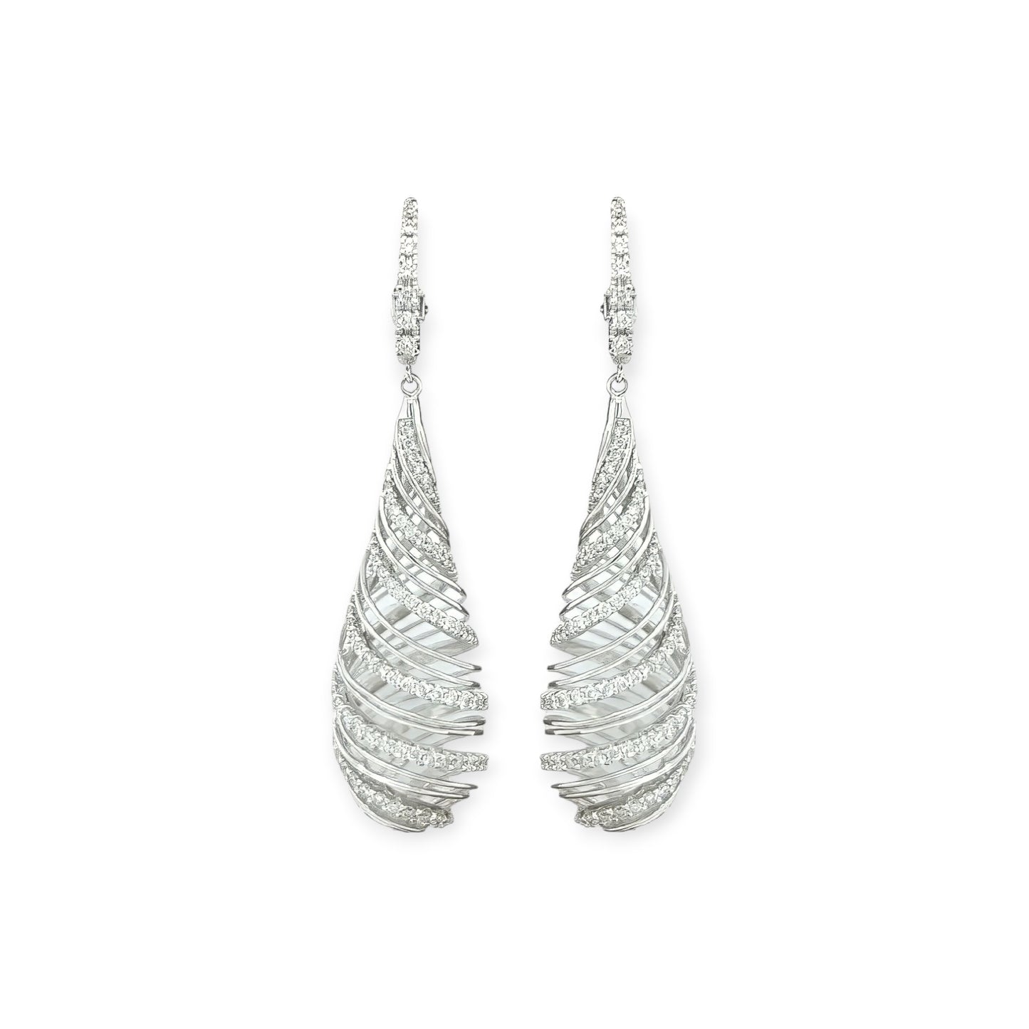 White Gold Diamond Spiral Drop Earrings