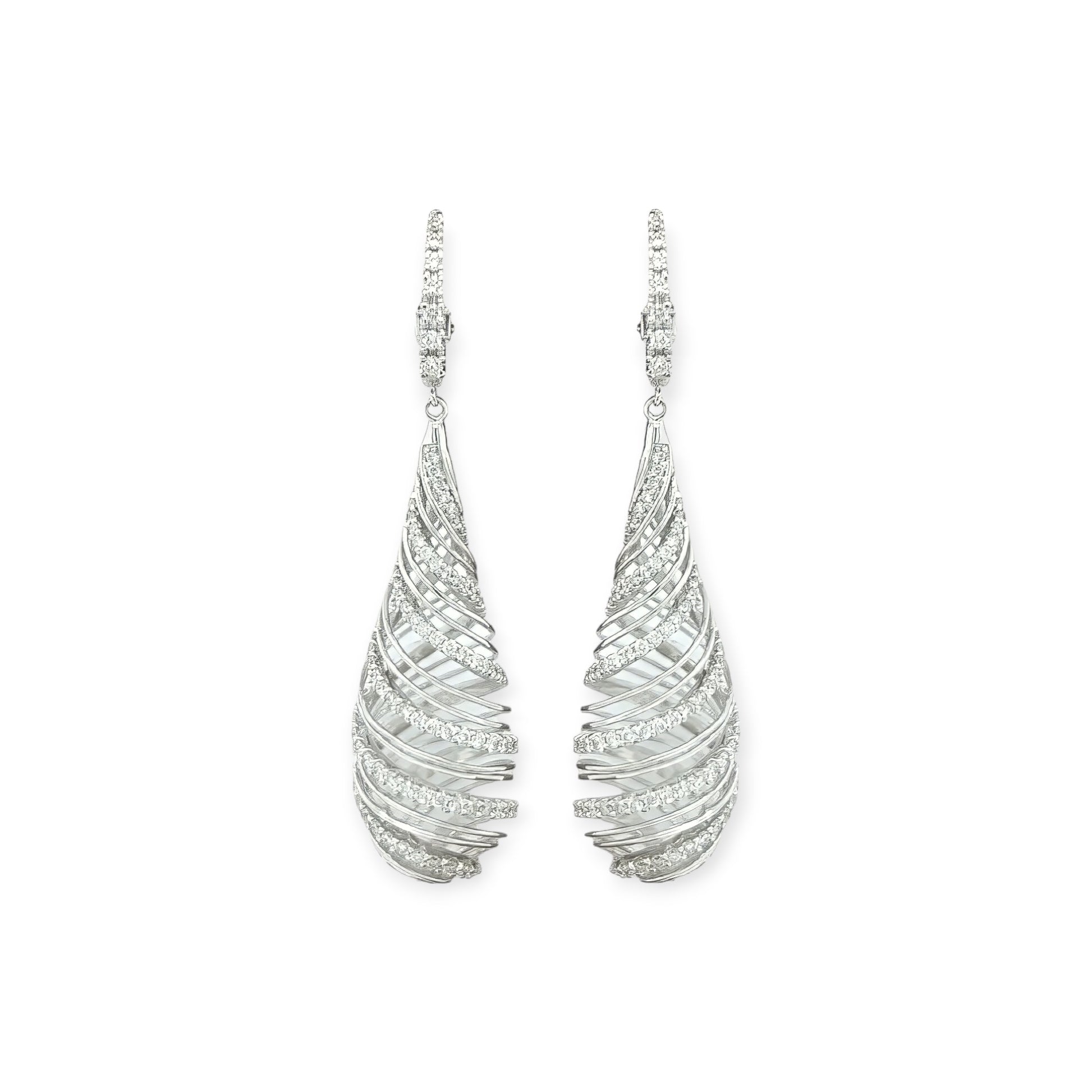 White Gold Diamond Spiral Drop Earrings