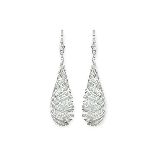 White Gold Diamond Spiral Drop Earrings