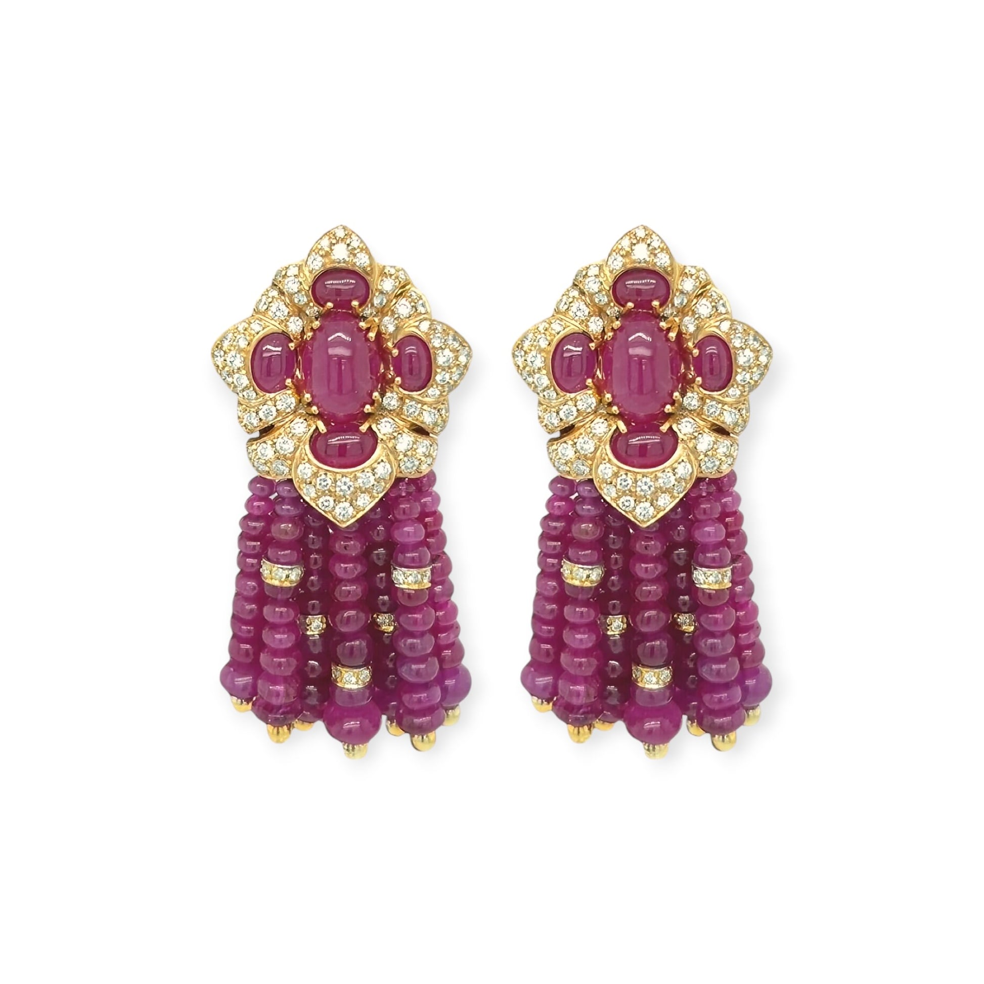 Giovane Ruby Bead Diamond Tassel Earrings