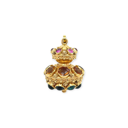 Multi Gem Two Lobed Urn Pendant Charm