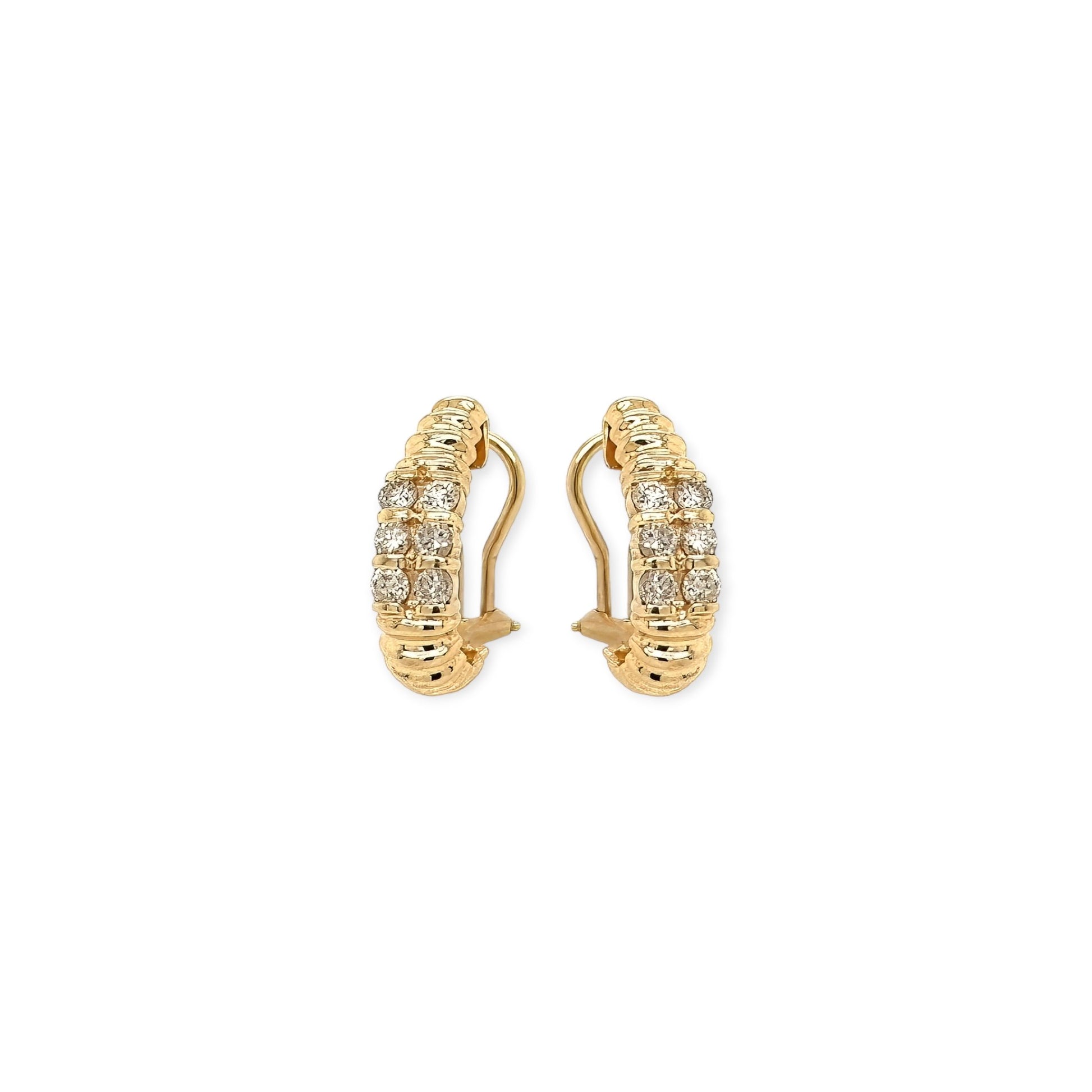 Gold Diamond Ridged Half Hoop Earrings