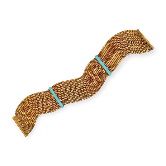 Gold Light Blue Enamel Mesh Bracelet