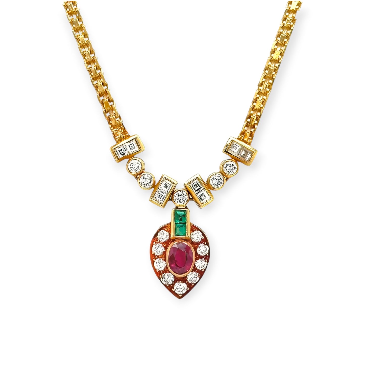 Ruby Emerald Diamond Pendant Necklace