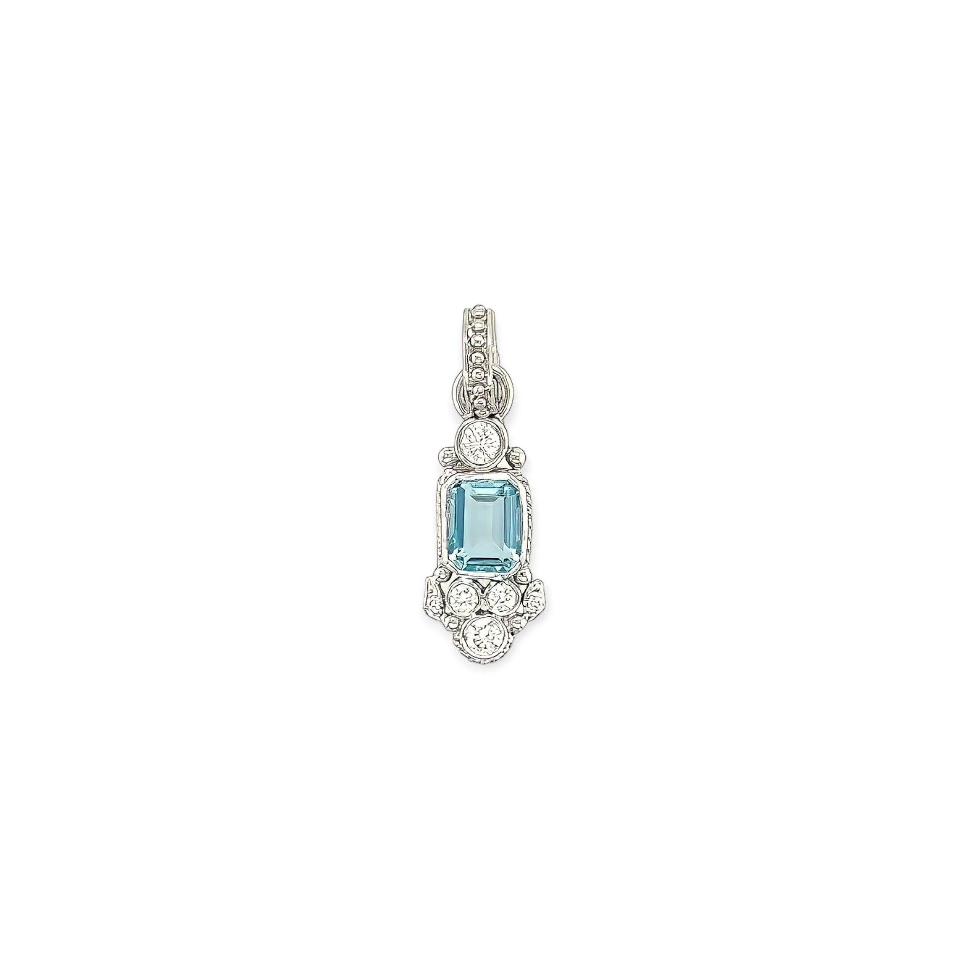 Blue Topaz White Diamond Pendant