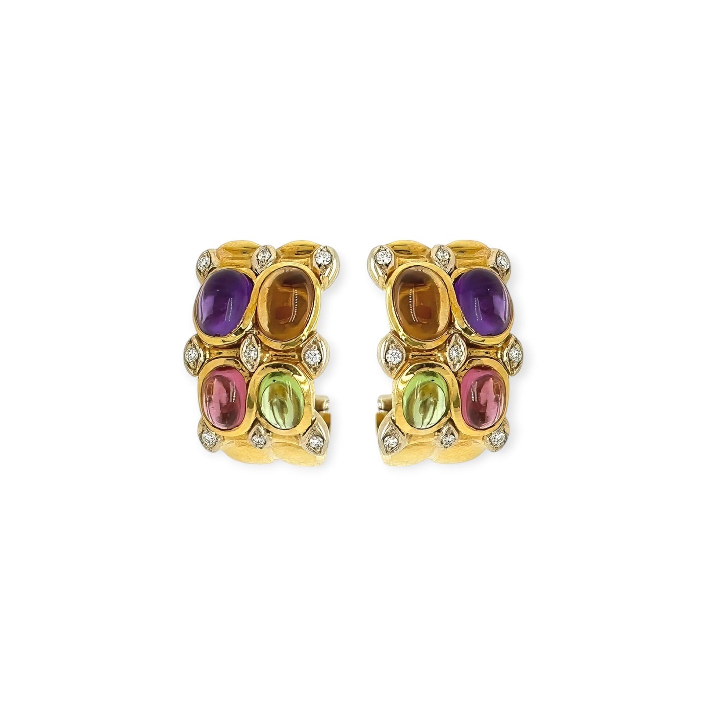 Multi Gem Gold Half Hoop Earrings