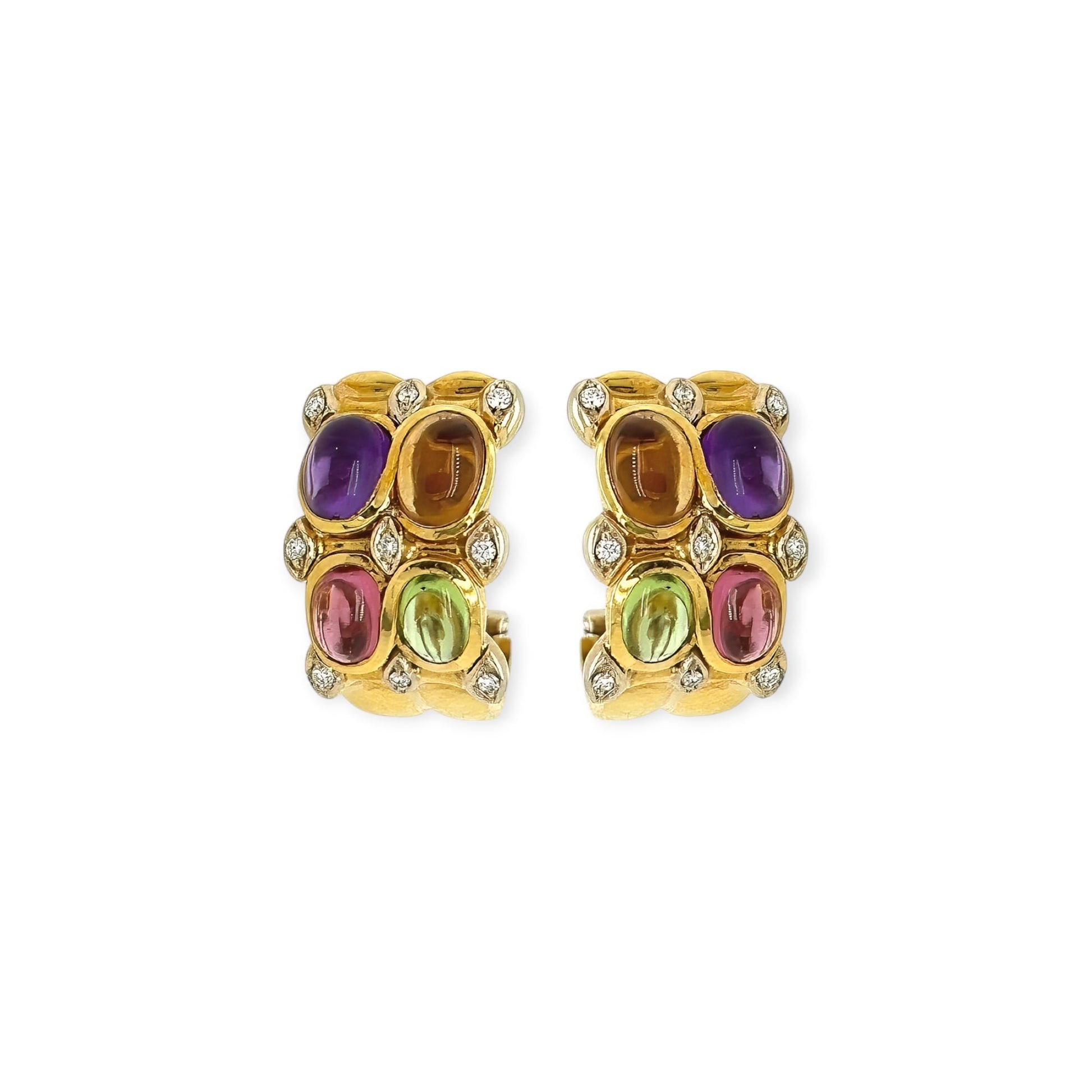 Multi Gem Gold Half Hoop Earrings