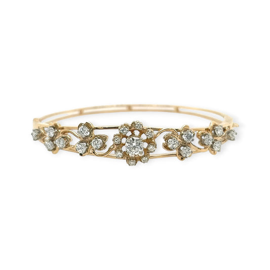 Gold Diamond Floral Openwork Bracelet