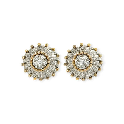 Gold Diamond Cluster Spiral Earrings