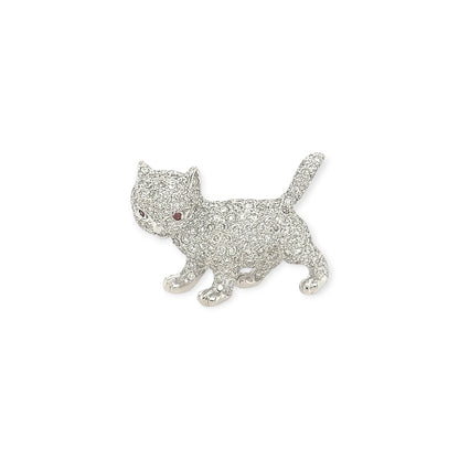 Ruby Pavé Diamond Cat Brooch