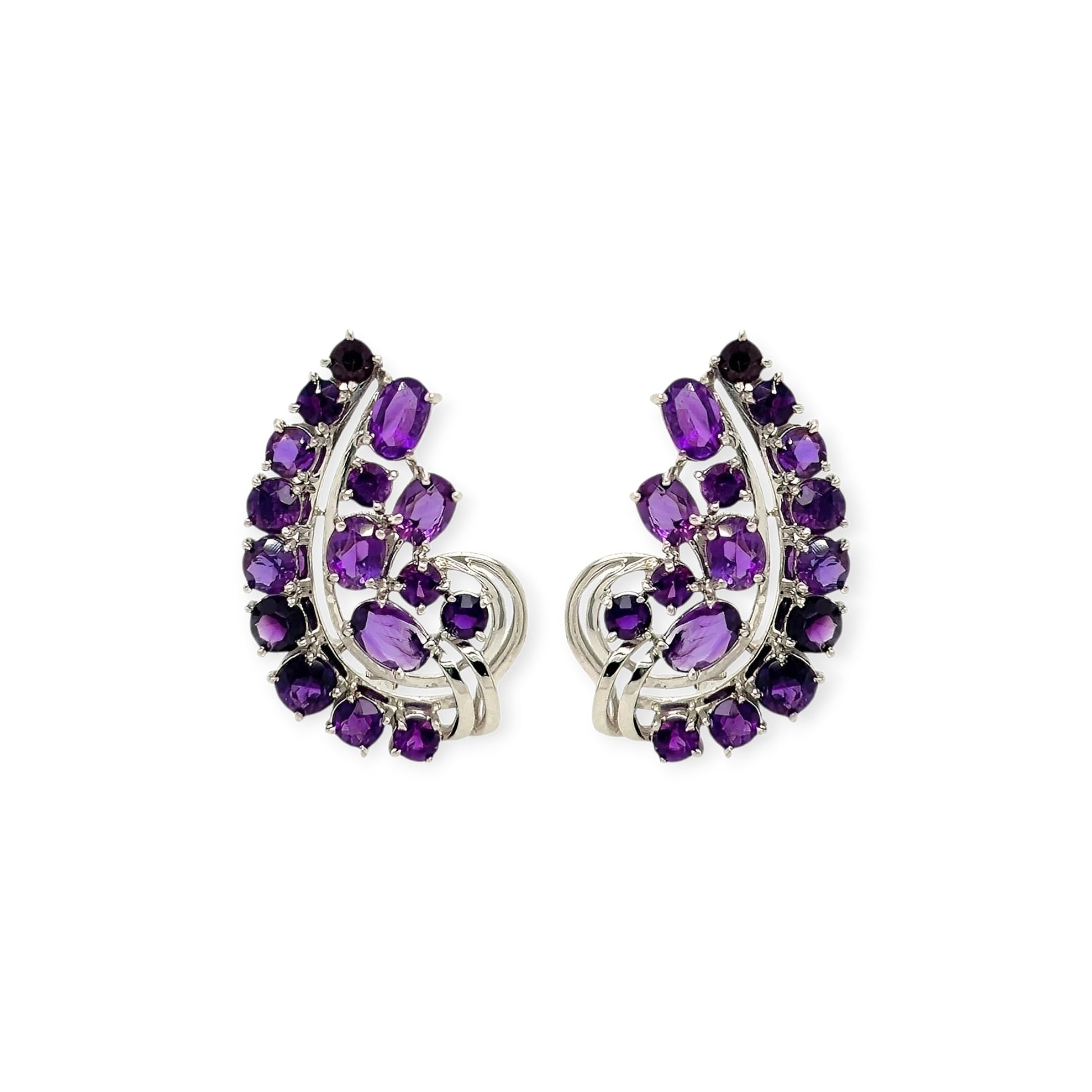 1940s Platinum Amethyst Paisley Earrings