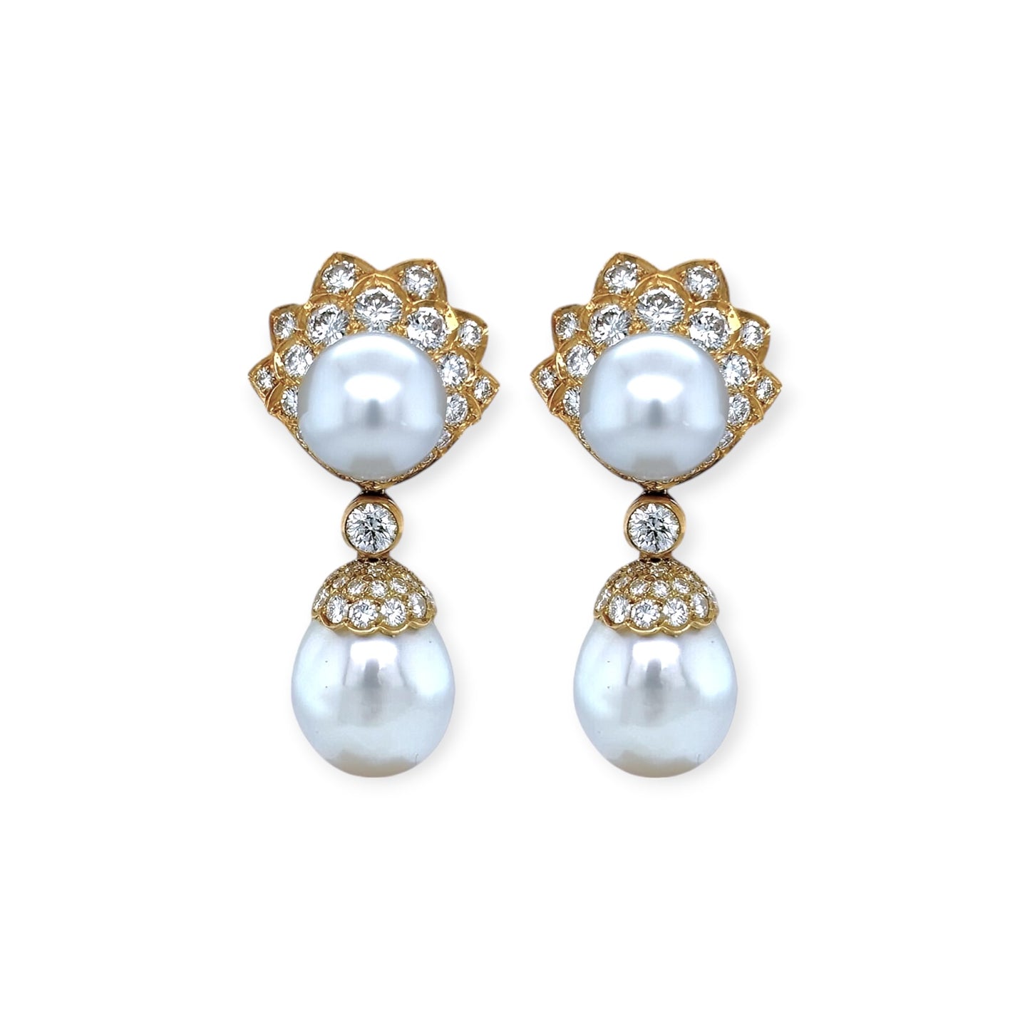 South Sea Pearl Gold Diamond Drop Earrings