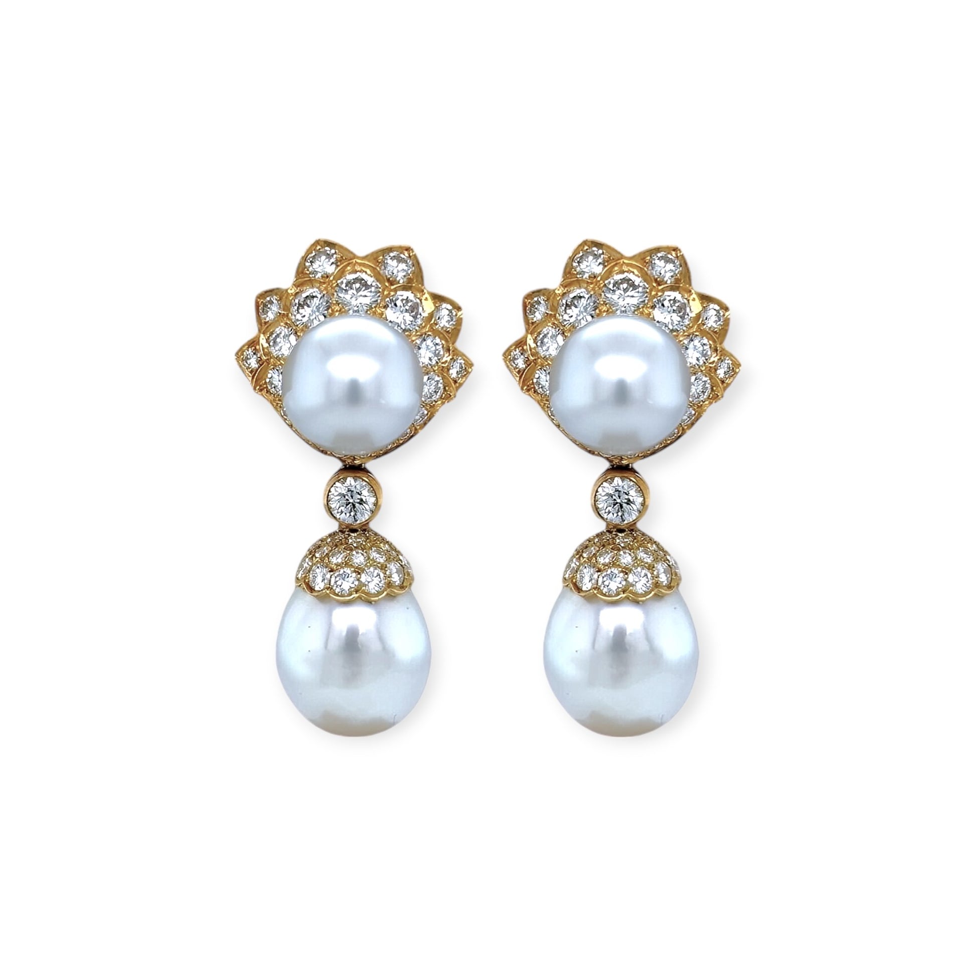 South Sea Pearl Gold Diamond Drop Earrings