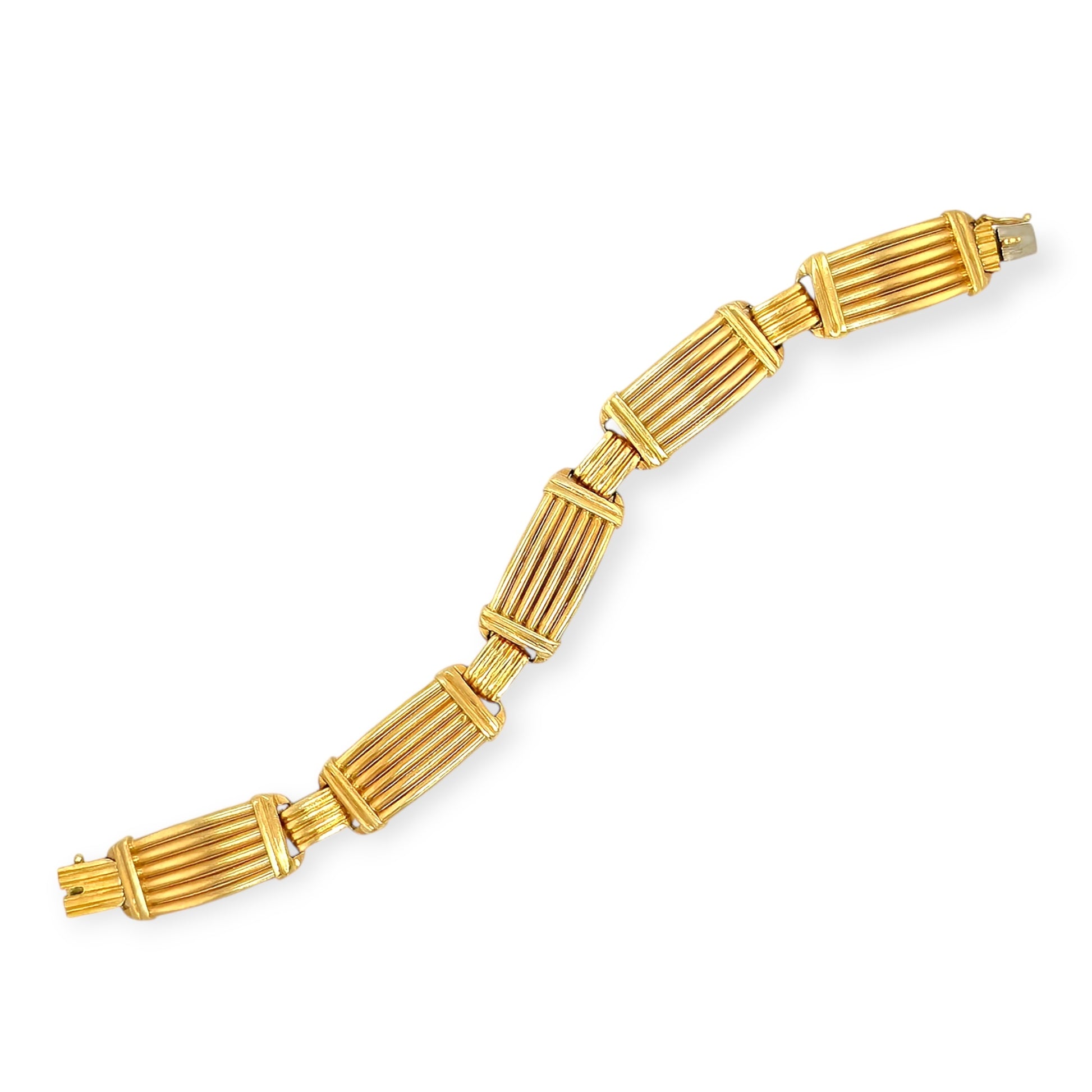 Gold Fluted Plaque Link Bracelet