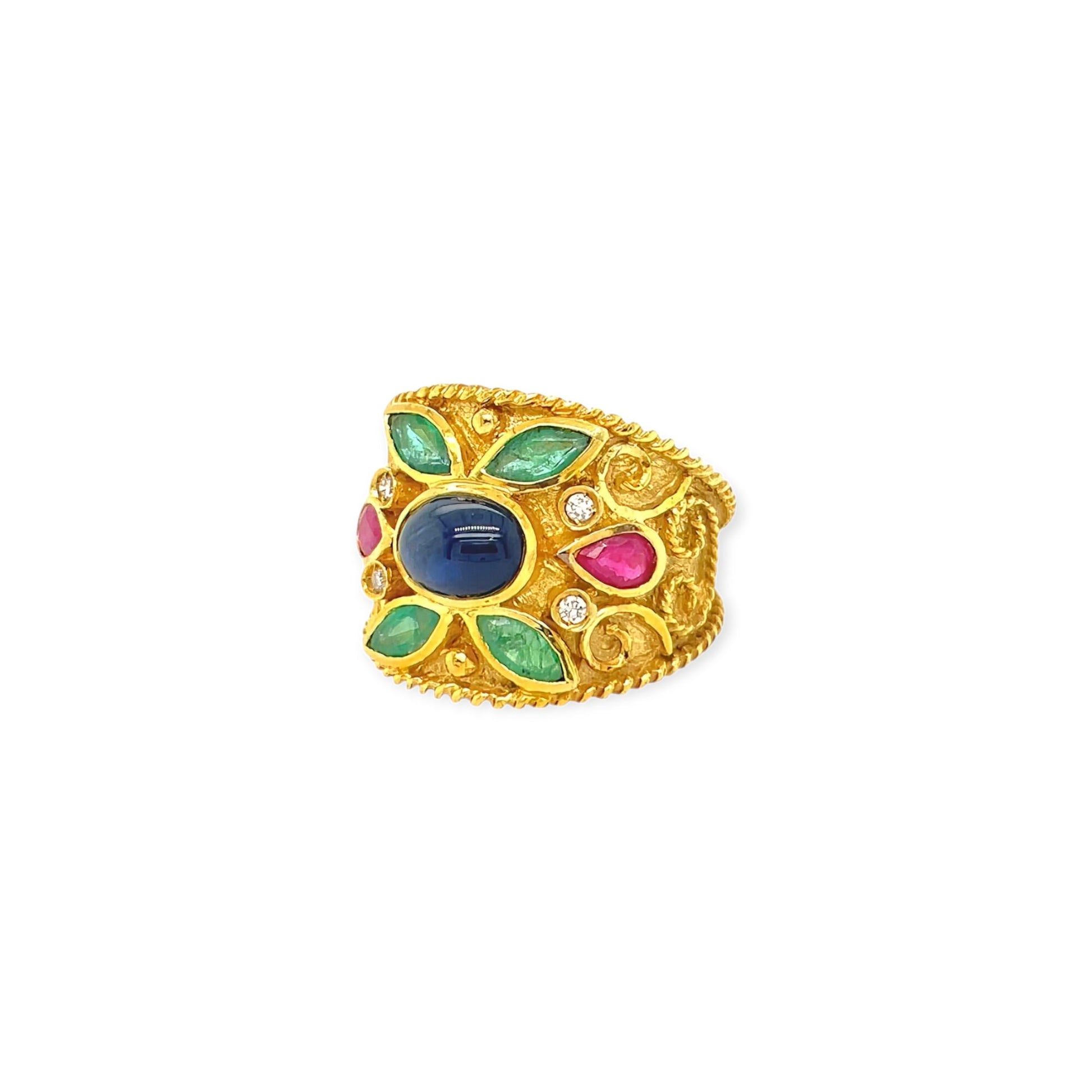 Byzantine Style Multi Gem Gold Ring