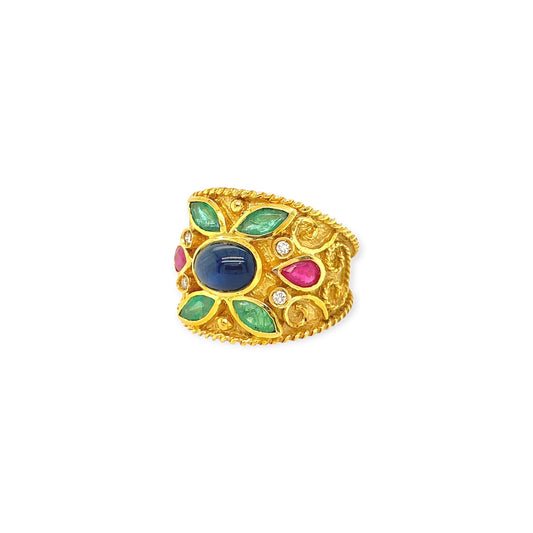 Byzantine Style Multi Gem Gold Ring