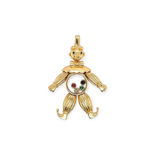 Gold Multi Gem Clown Pendant