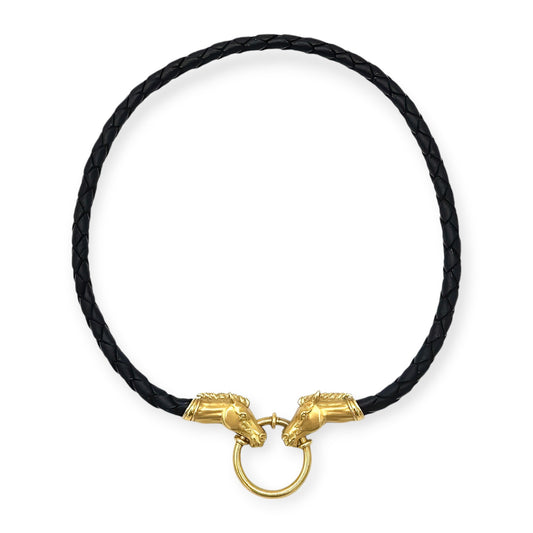 Orlanda Olsen Gold Leather Horse Head Necklace