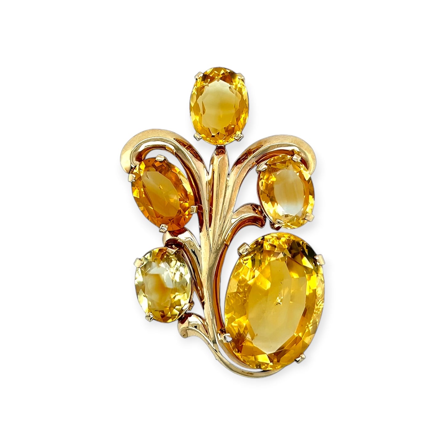 Gold Citrine Scrolling Brooch