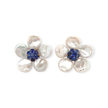 Seaman Schepps Pearl Sapphire Flower Earrings