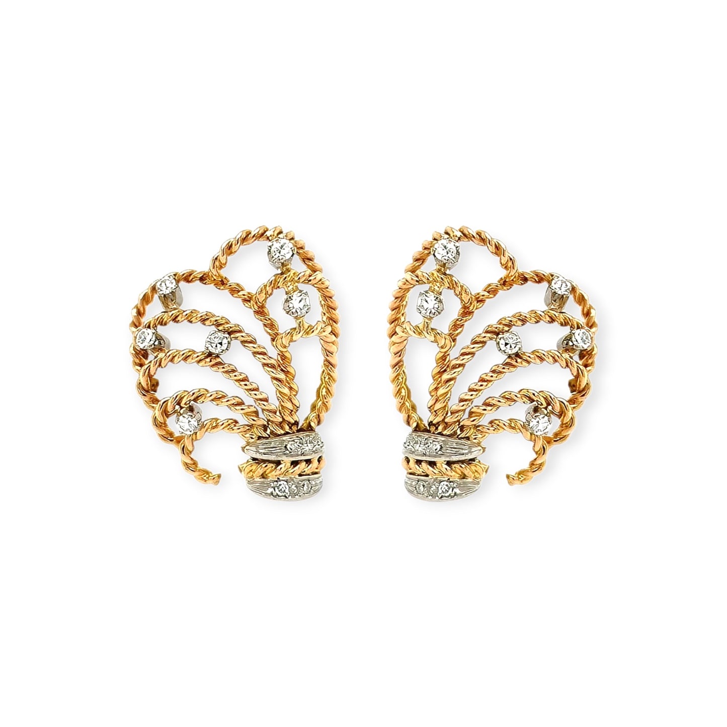 Gold Ropework Diamond Plume Earrings