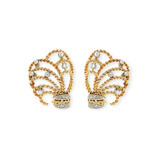 Gold Ropework Diamond Plume Earrings