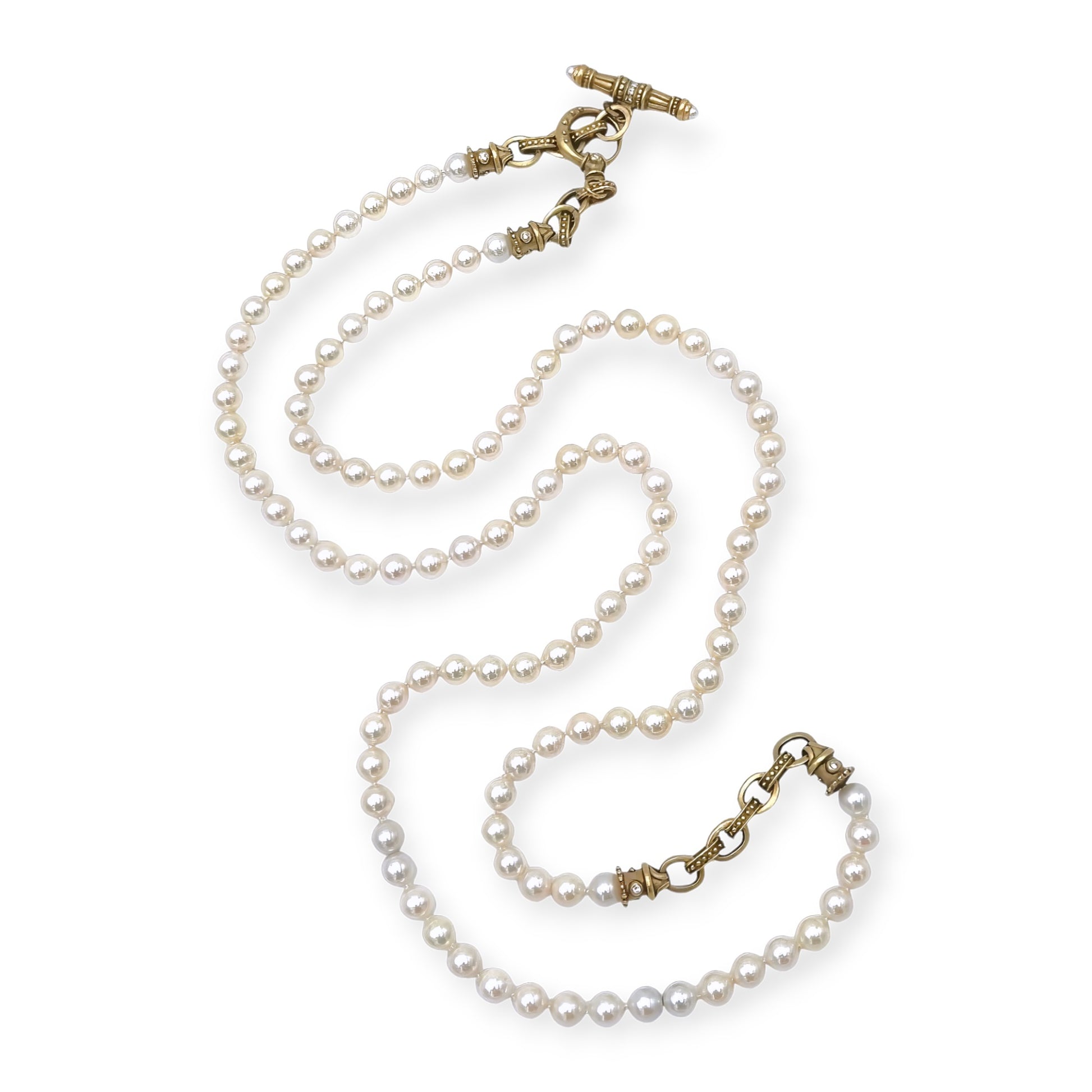 Versatile Pearl Diamond Gold Toggle Clasp Necklace