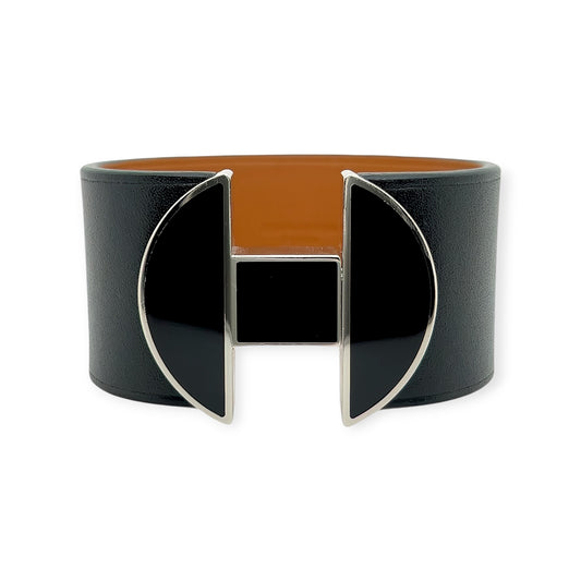 Hermes H Black Leather Cuff Bracelet