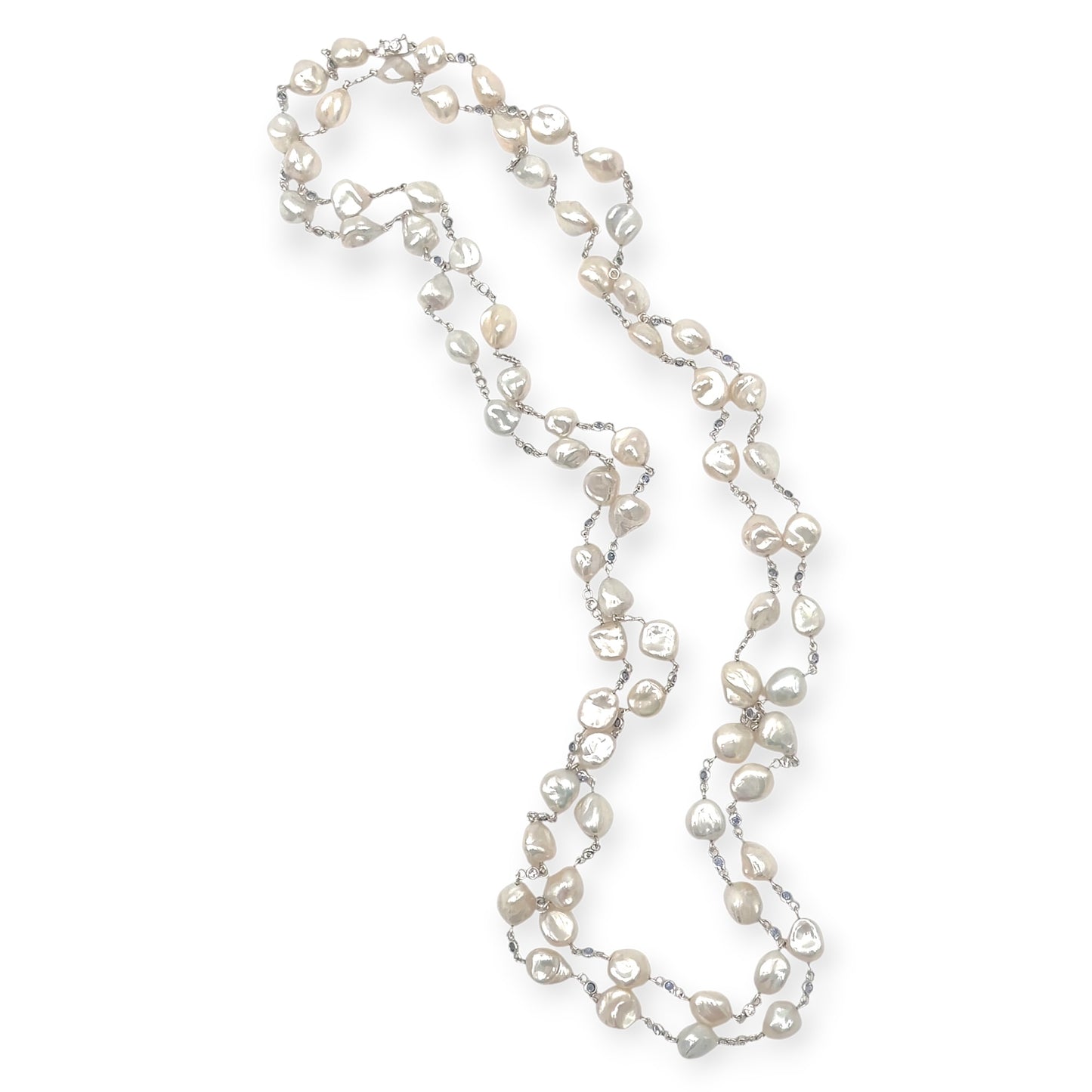 Seaman Schepps Long Pearl Sapphire Diamond Necklace