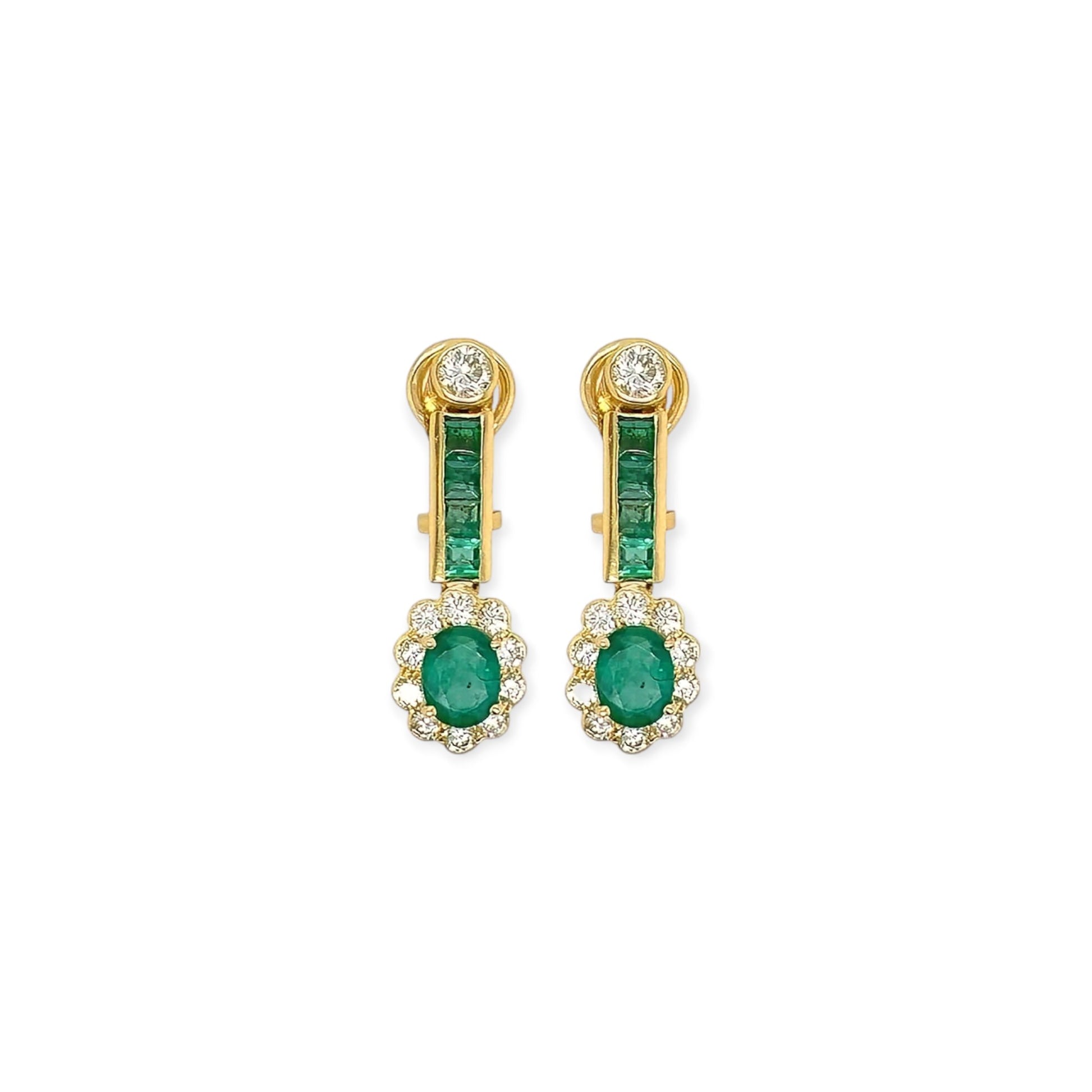 Gold Emerald Diamond Drop Earrings