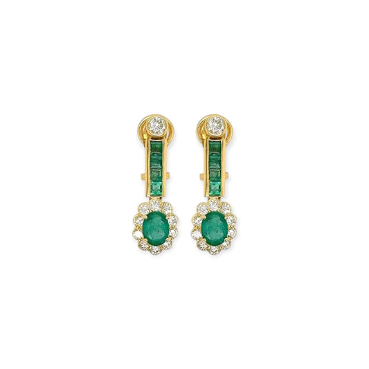 Gold Emerald Diamond Drop Earrings