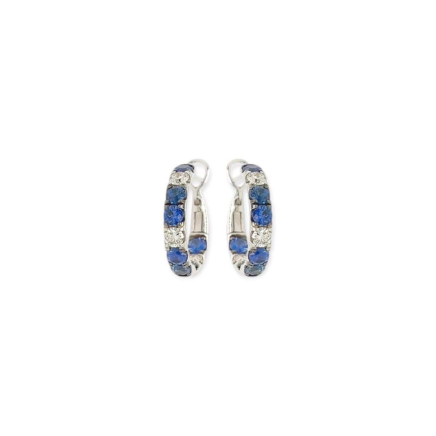 Small Sapphire Diamond Hoop Earrings