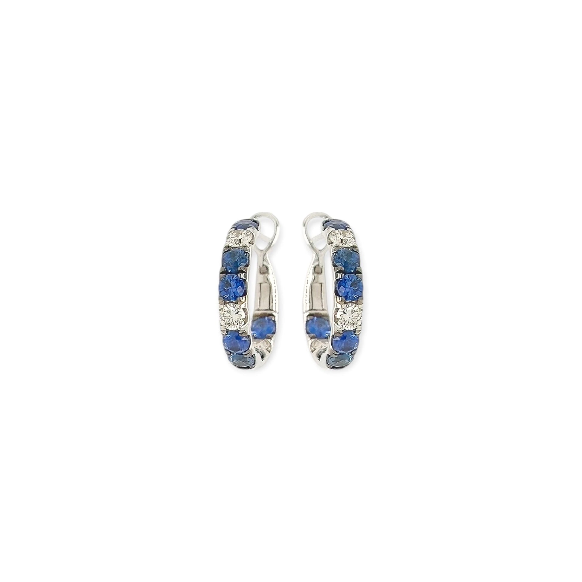 Small Sapphire Diamond Hoop Earrings