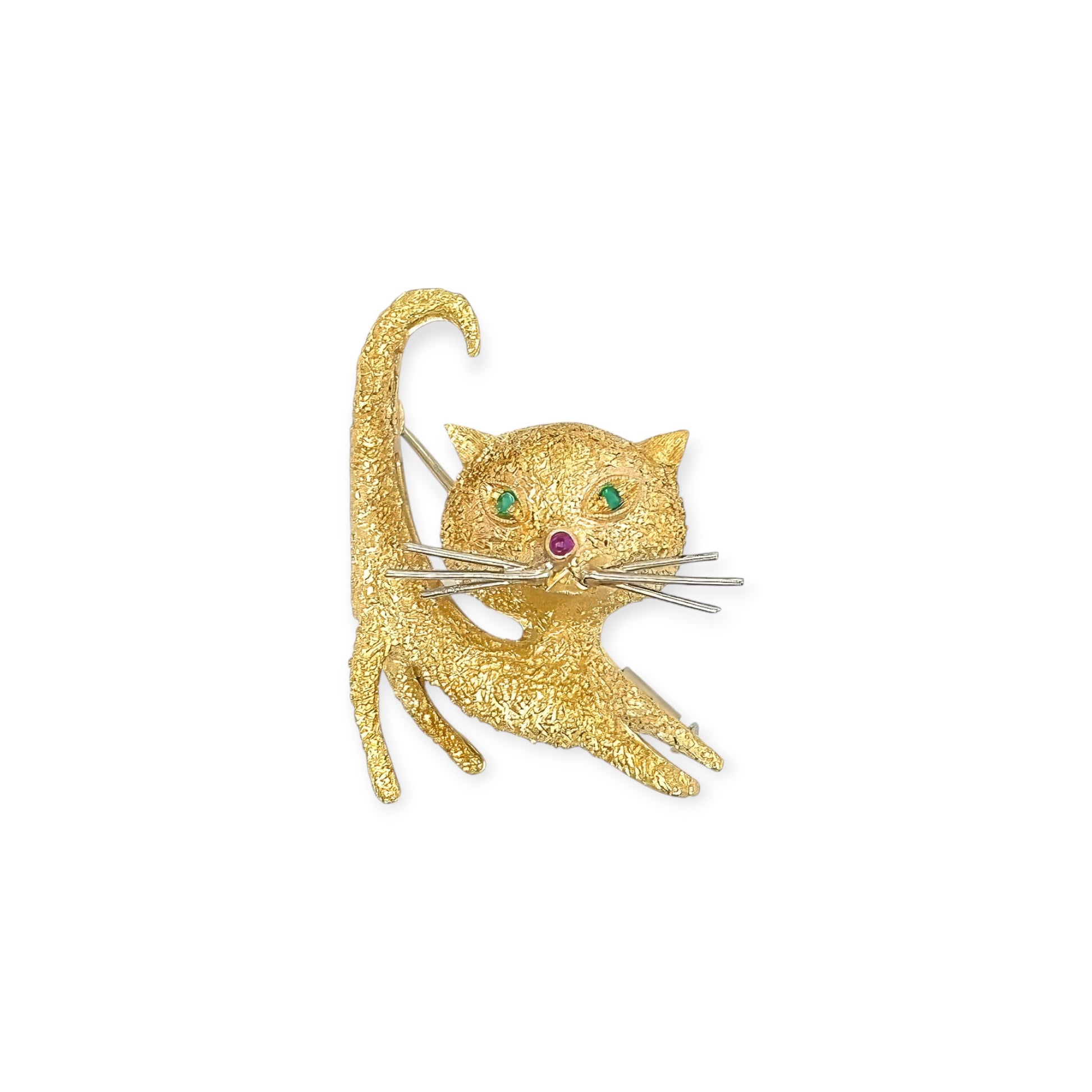 Happy Cat Textured Gold Brooch