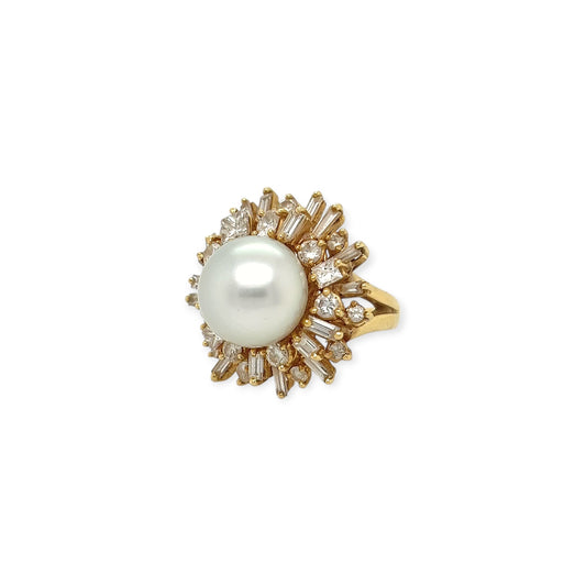 South Sea Pearl Diamond Spray Ring