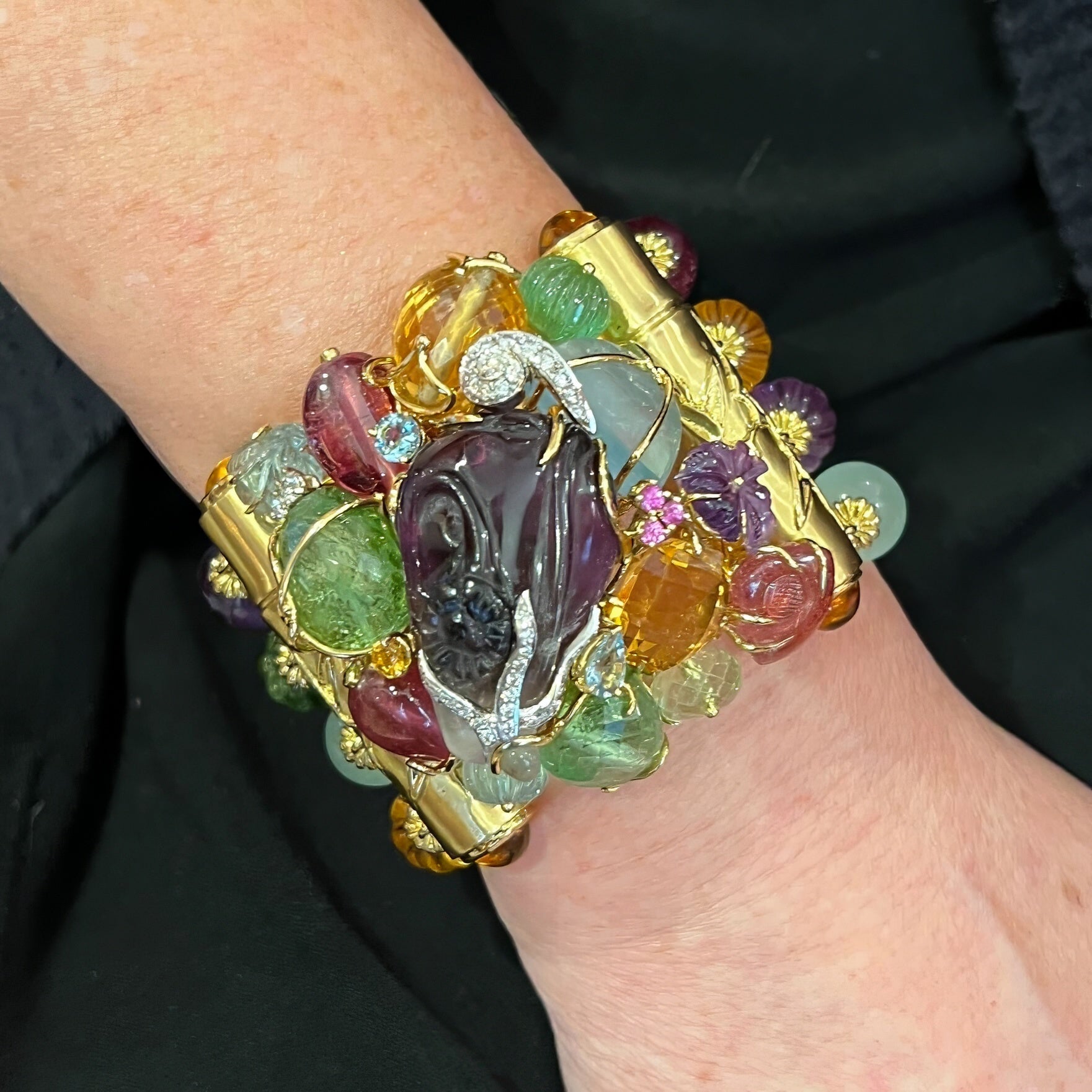 Seaman Schepps Wide Multi Gem Bamboo Bracelet