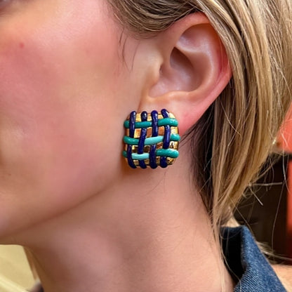 Angela Cummings Turquoise Lapis Basketweave Earrings