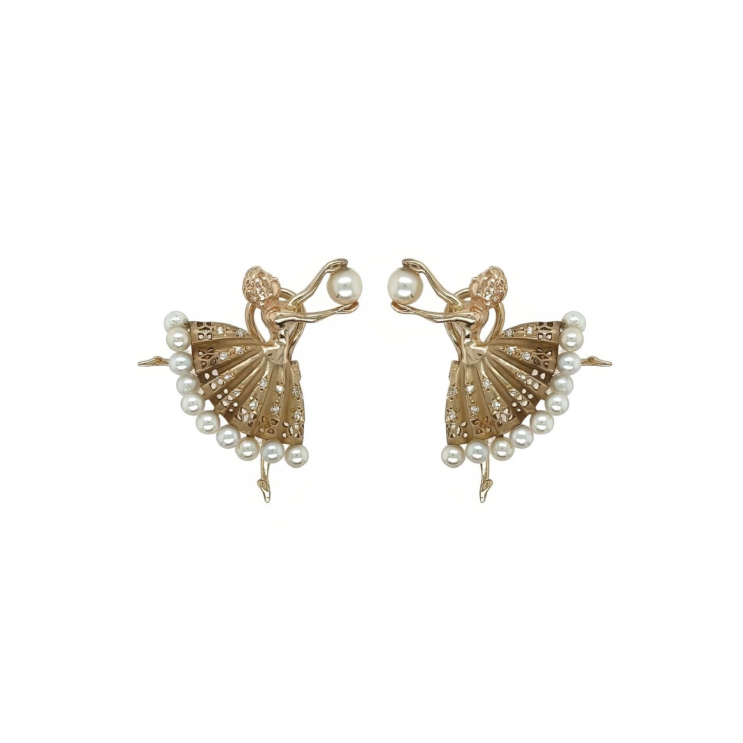 1960s Ballerina Gold Pearl Diamond Earrings