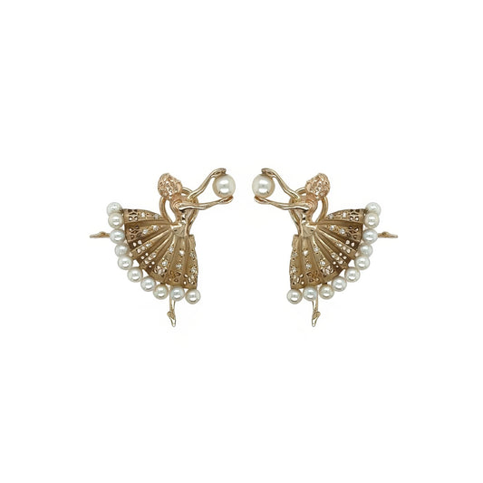 1960s Ballerina Gold Pearl Diamond Earrings