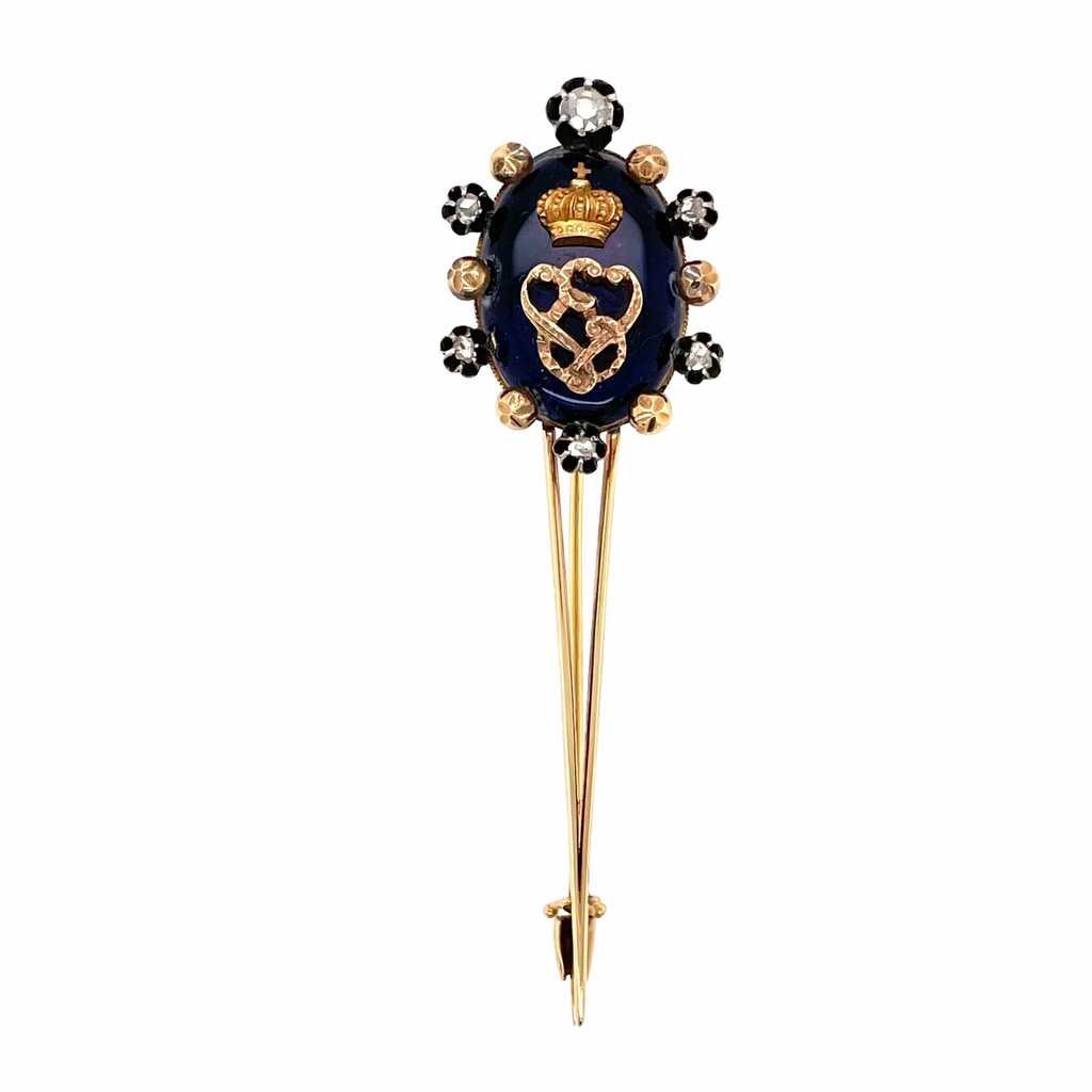 Antique Prince of Naples Enamel Diamond Pin