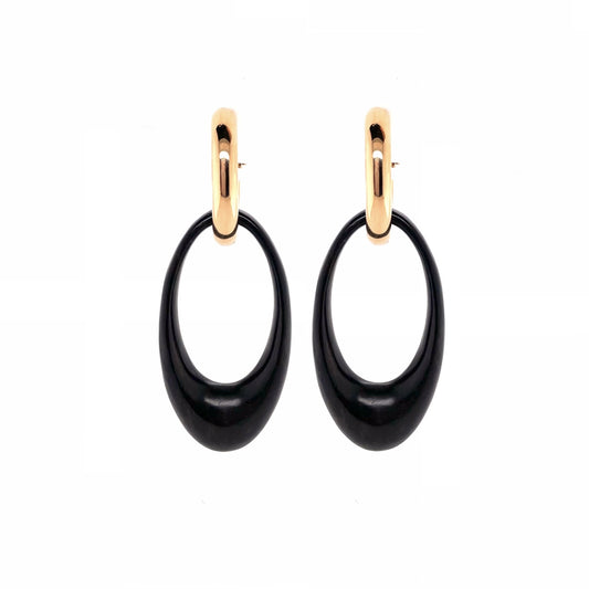 Gold Dark Wood Hoop Earrings