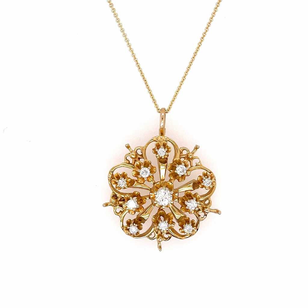 Gold Diamond Flower Pendant Necklace