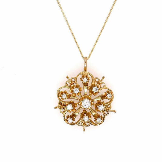 Gold Diamond Flower Pendant Necklace