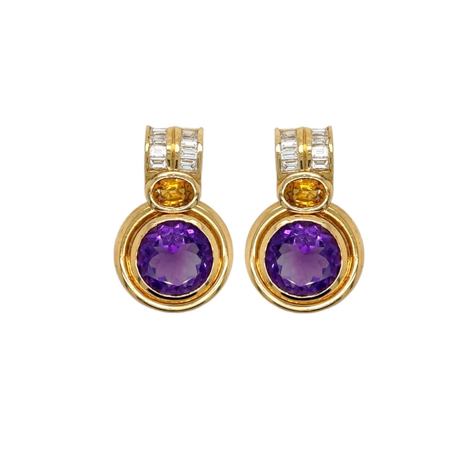 Amethyst Citrine Diamond Gold Earrings