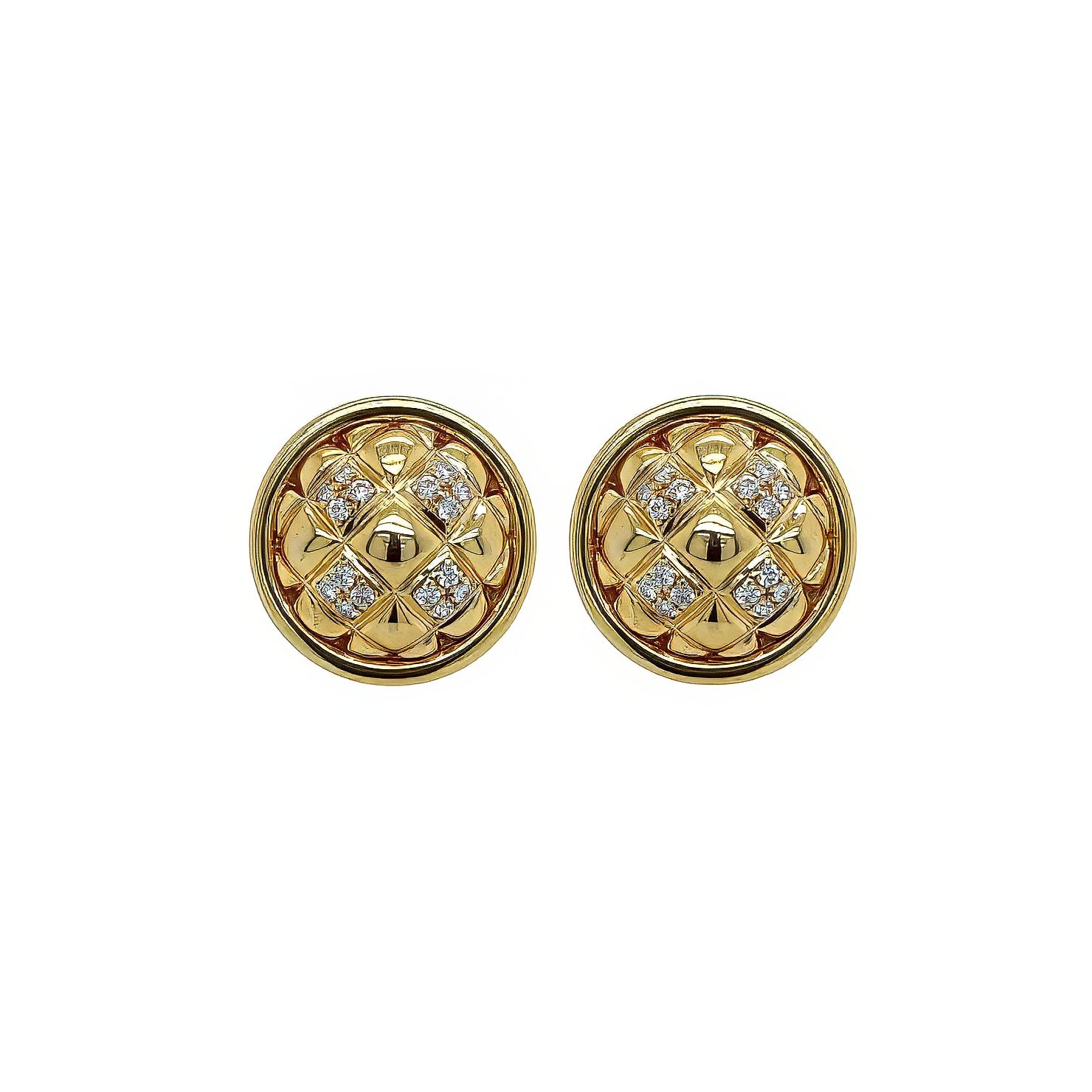 Gold Diamond Quilted Button Earrings