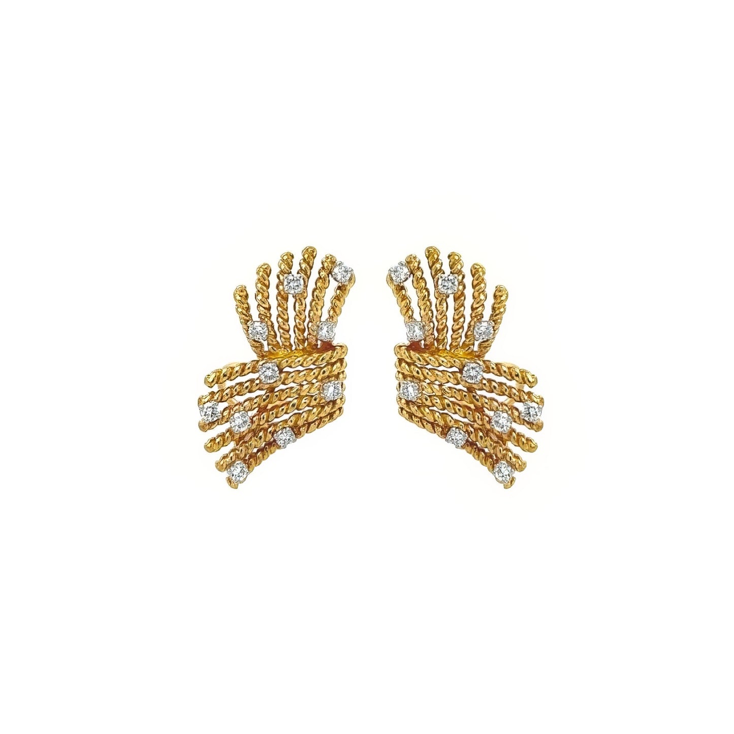 Tiffany Schlumberger Gold Diamond Twisted Rope Earrings