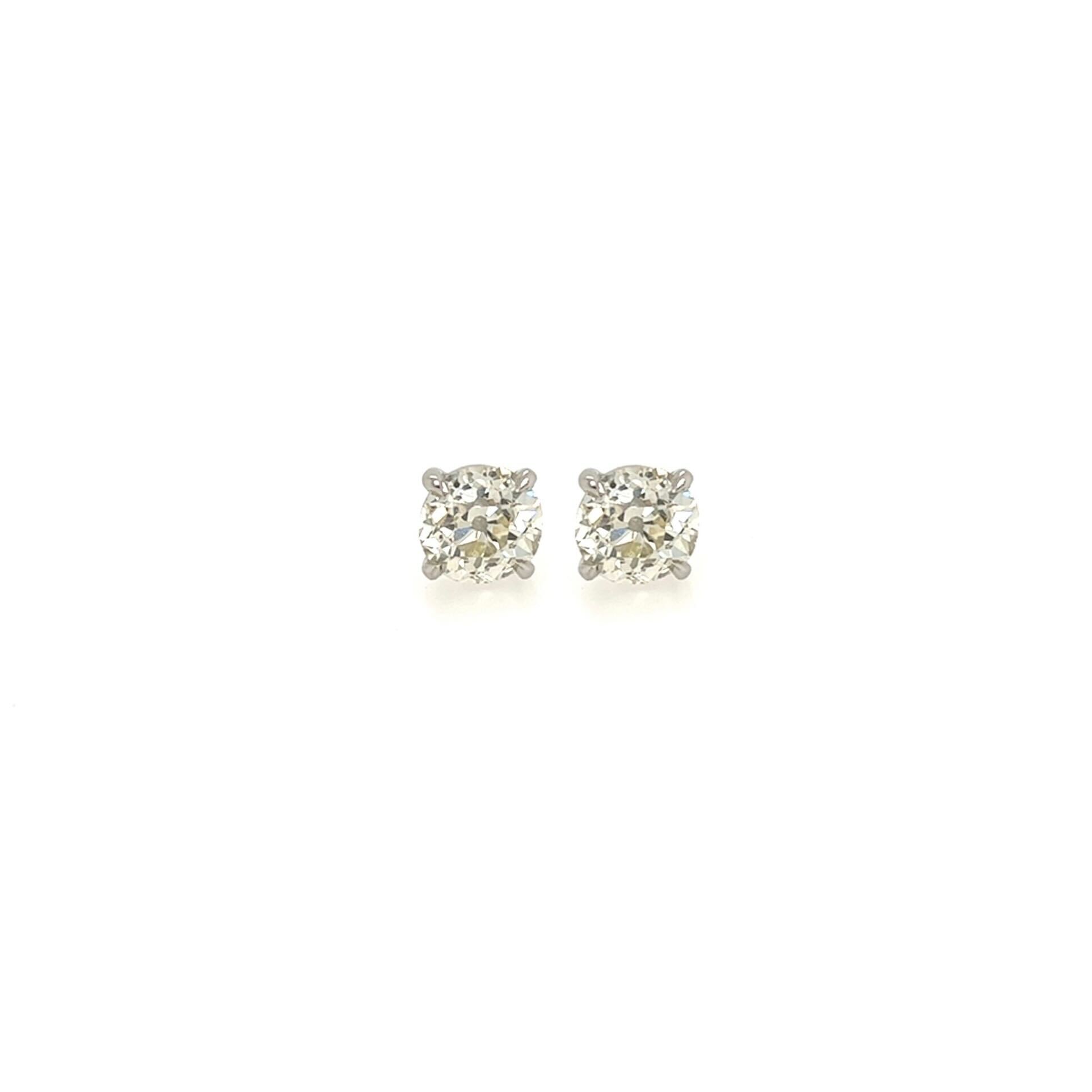 Old European Cut Diamond 2.74 Carats Stud Earrings