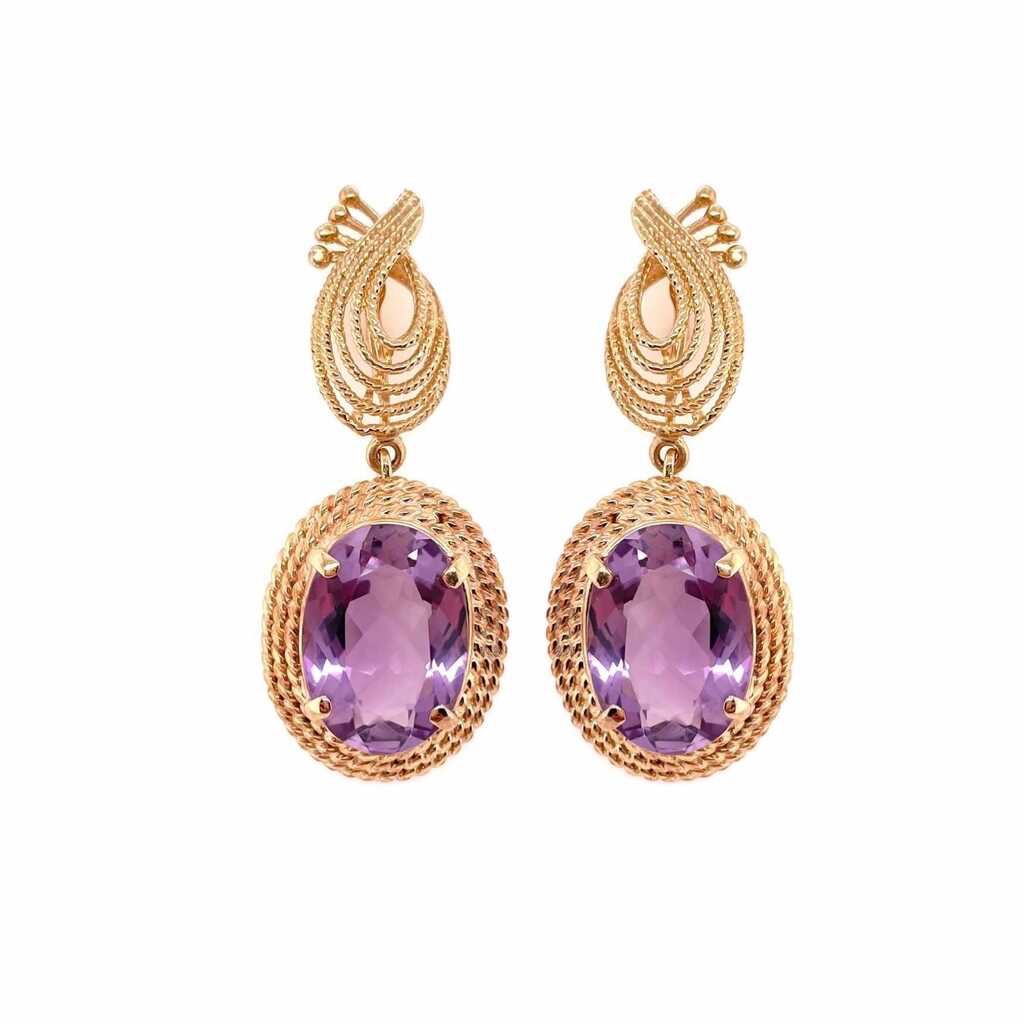 Amethyst Ropework Gold Hanging Earrings