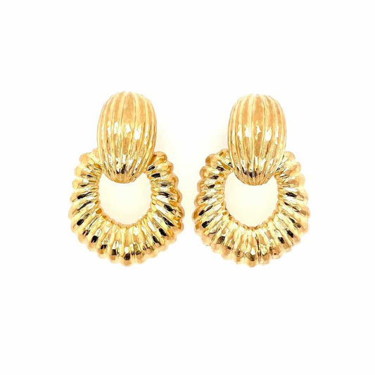 Gold Fluted Door Knocker Earrings